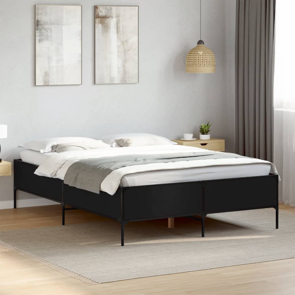 fekete szerelt fa és fém ágykeret 150 x 200 cm