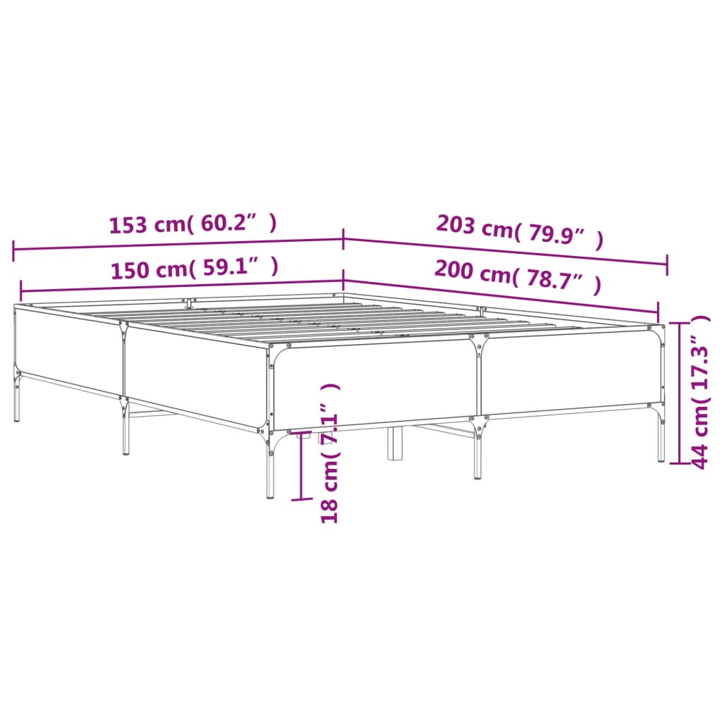 sonoma tölgyszínű szerelt fa és fém ágykeret 150 x 200 cm
