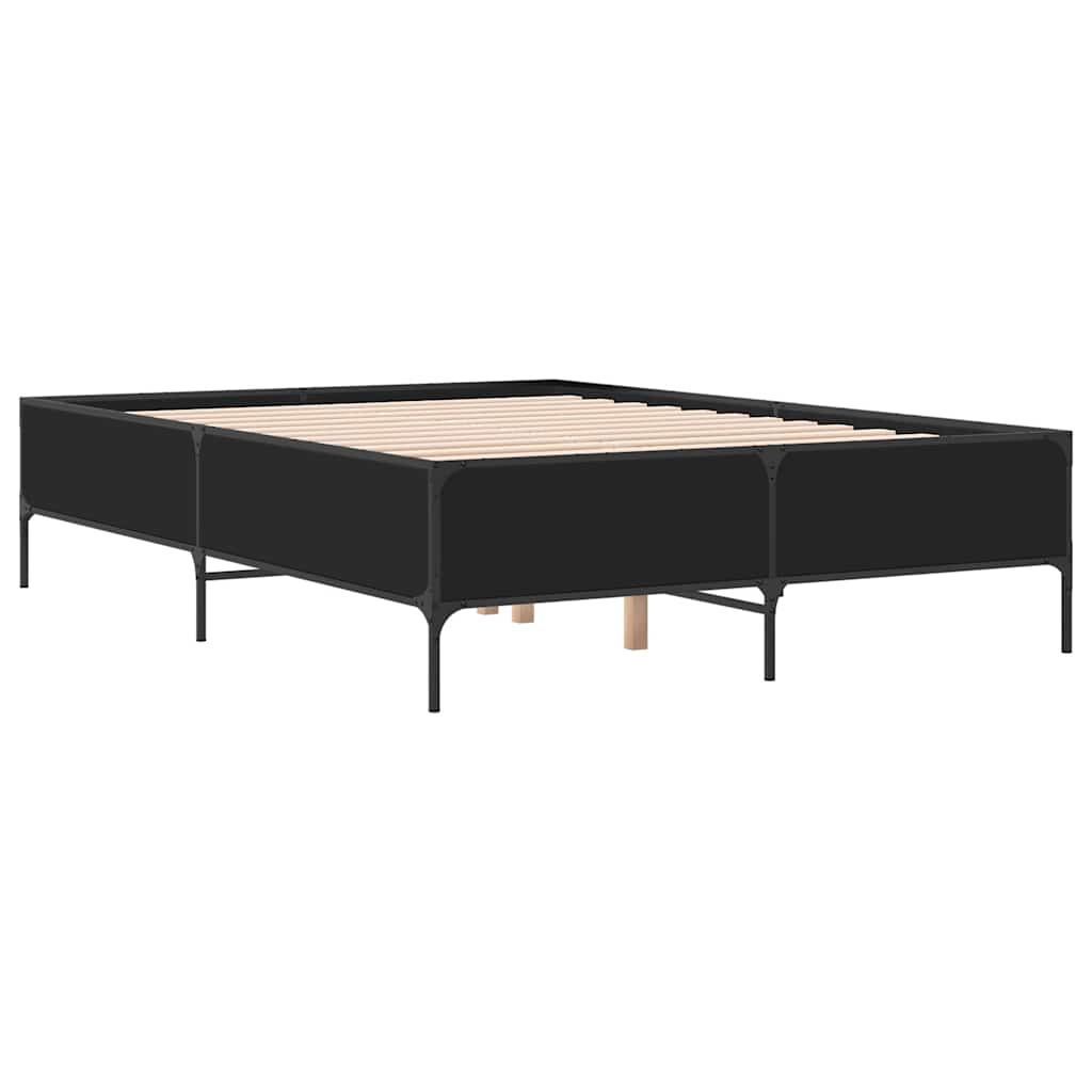 fekete szerelt fa és fém ágykeret 120 x 200 cm