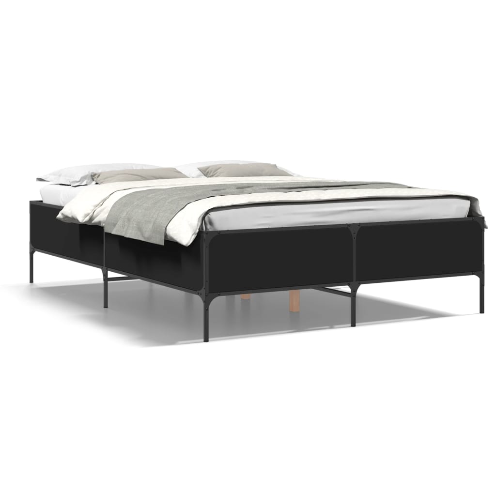 fekete szerelt fa és fém ágykeret 135 x 190 cm