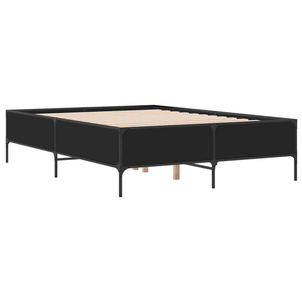 fekete szerelt fa és fém ágykeret 135 x 190 cm