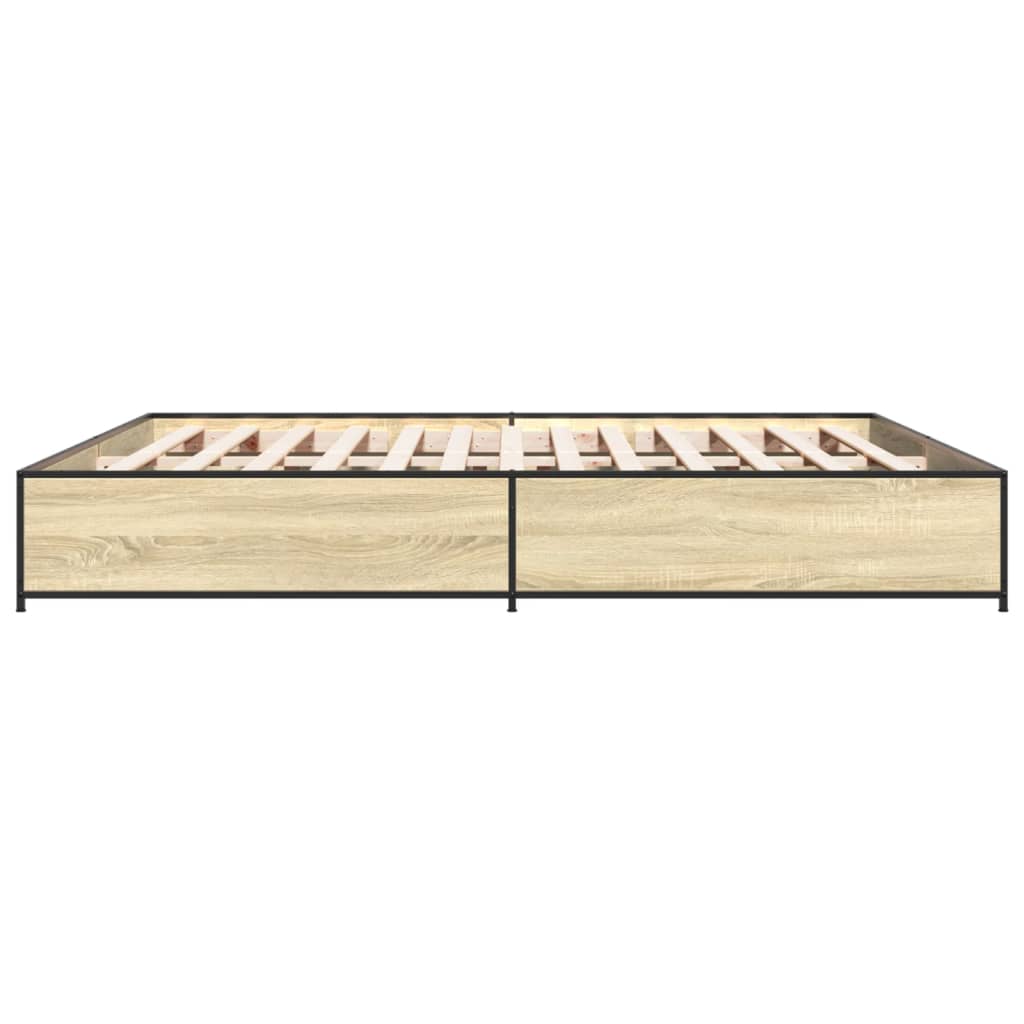 sonoma tölgyszínű szerelt fa és fém ágykeret 200 x 200 cm