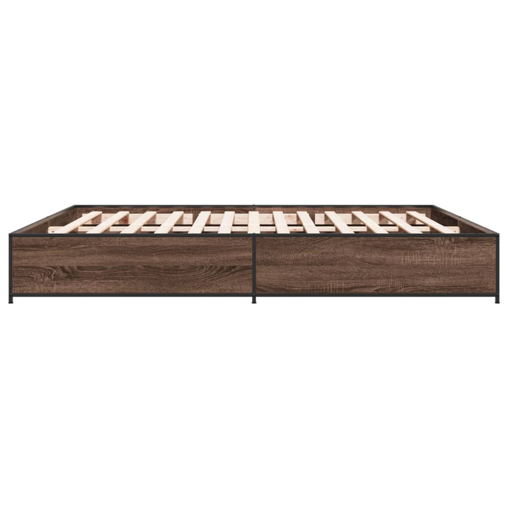 barna tölgyszínű szerelt fa és fém ágykeret 200 x 200 cm