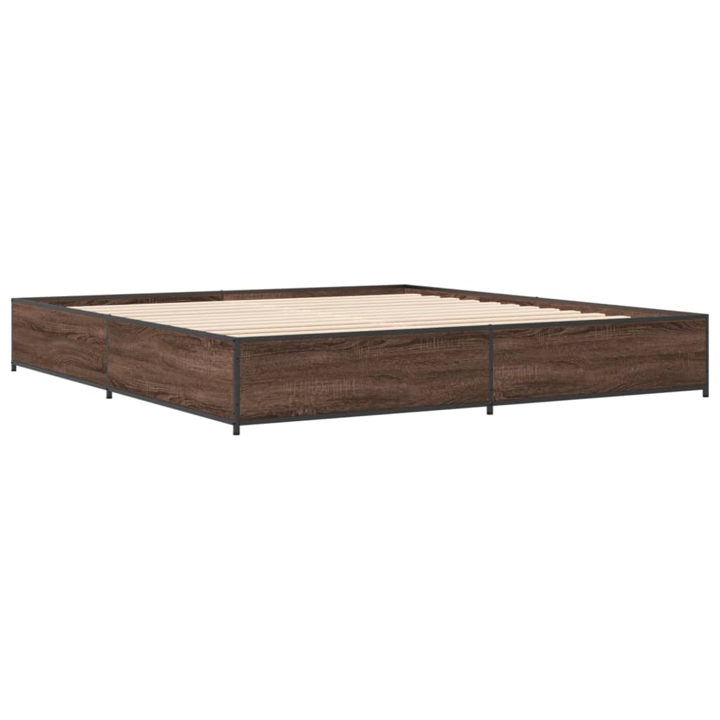 barna tölgyszínű szerelt fa és fém ágykeret 200 x 200 cm