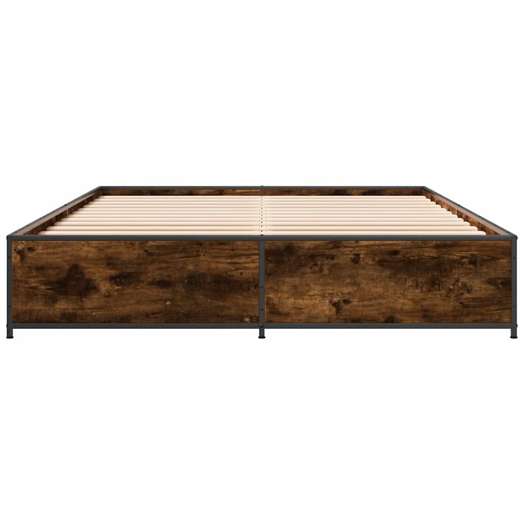 füstös tölgy színű szerelt fa és fém ágykeret 135 x 190 cm