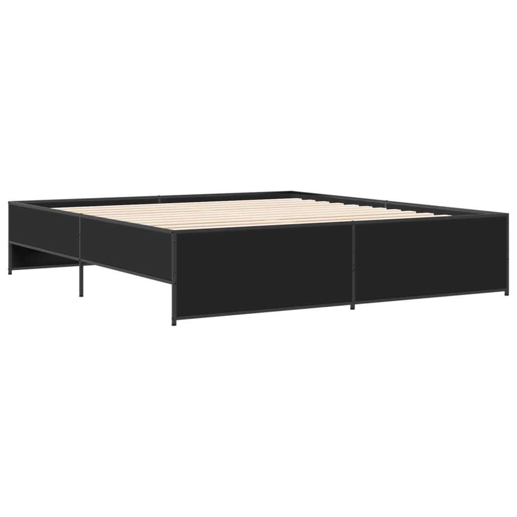 fekete szerelt fa és fém ágykeret 200 x 200 cm