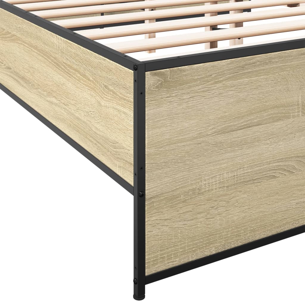 sonoma tölgyszínű szerelt fa és fém ágykeret 200 x 200 cm