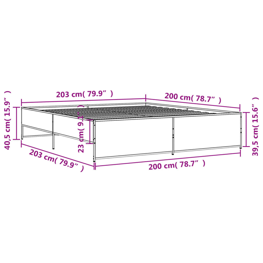 sonoma tölgyszínű szerelt fa és fém ágykeret 200 x 200 cm