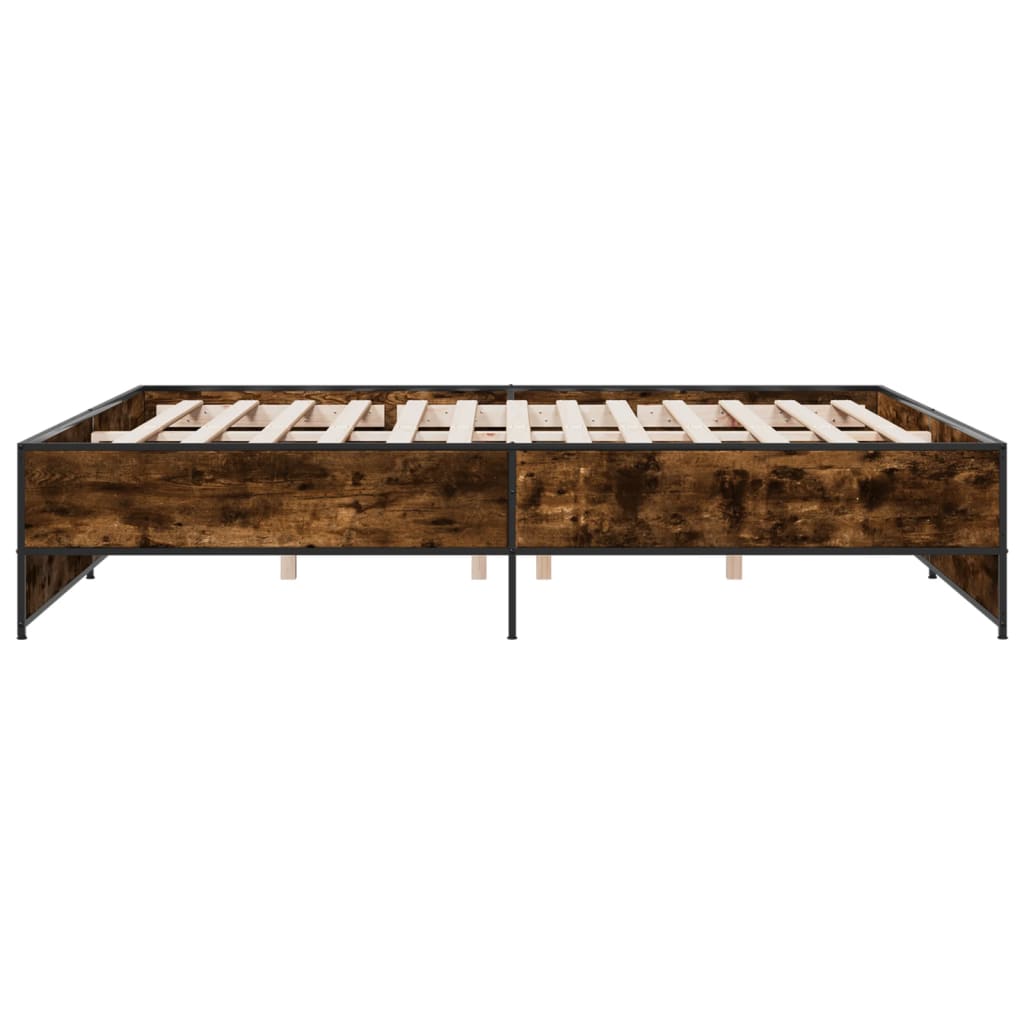 füstös tölgy színű szerelt fa és fém ágykeret 200 x 200 cm