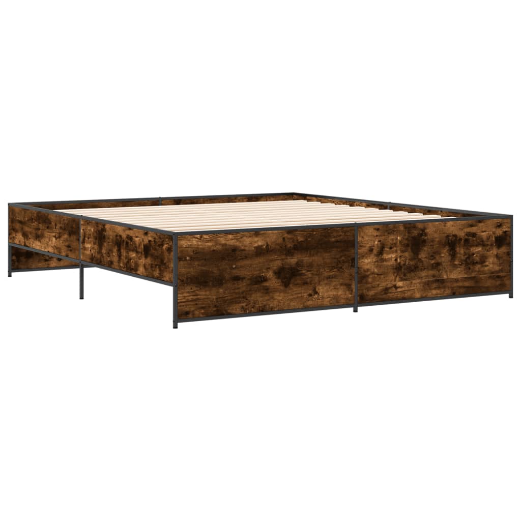 füstös tölgy színű szerelt fa és fém ágykeret 200 x 200 cm
