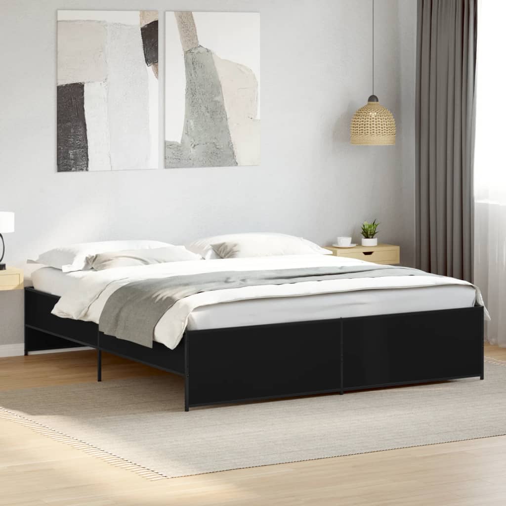 fekete szerelt fa és fém ágykeret 180 x 200 cm