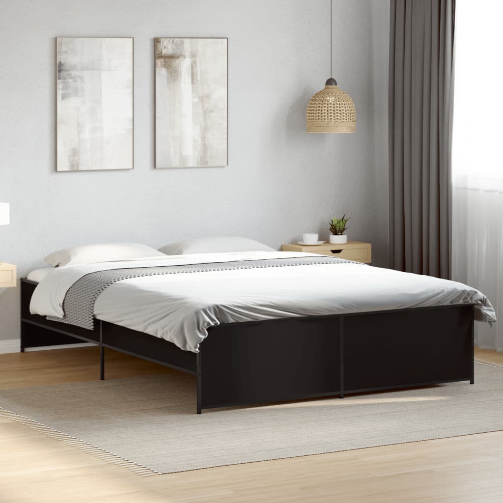 fekete szerelt fa és fém ágykeret 150 x 200 cm