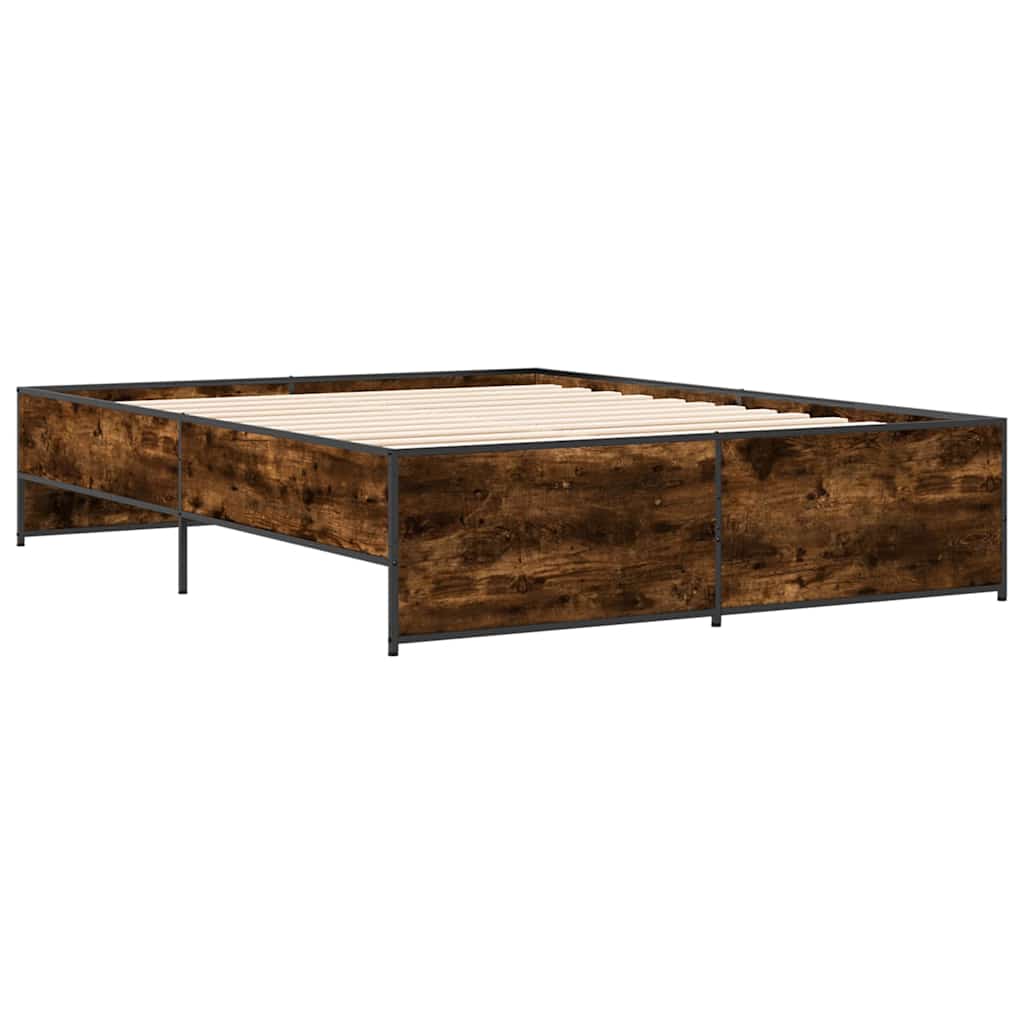 füstös tölgy színű szerelt fa és fém ágykeret 150 x 200 cm