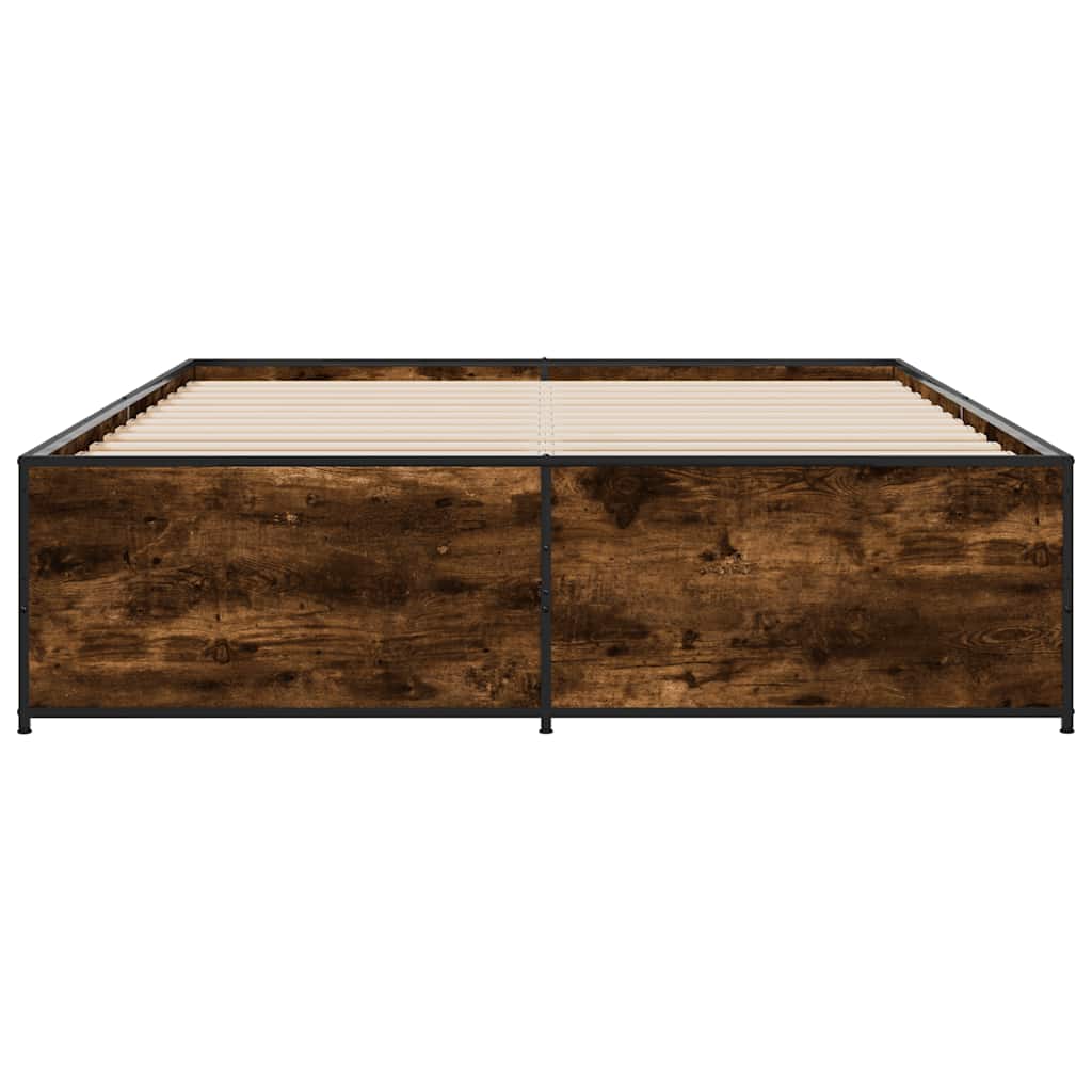 füstös tölgy színű szerelt fa és fém ágykeret 150 x 200 cm