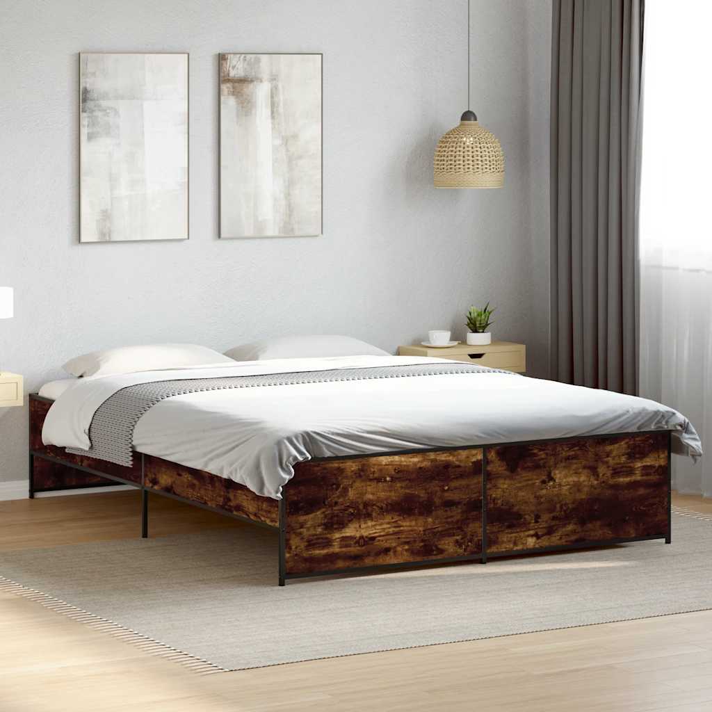 füstös tölgy színű szerelt fa és fém ágykeret 150 x 200 cm