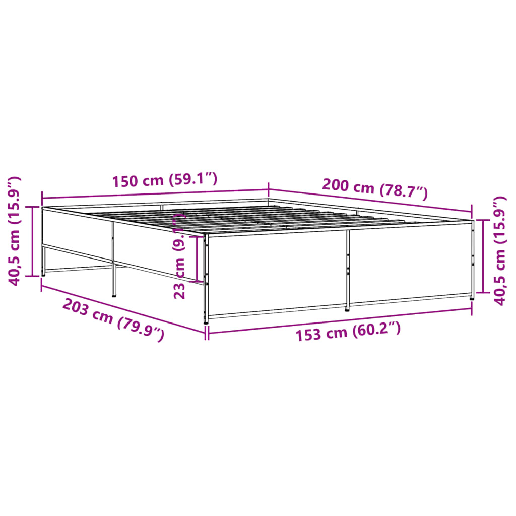 barna tölgyszínű szerelt fa és fém ágykeret 150 x 200 cm
