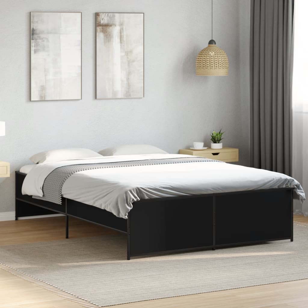 fekete szerelt fa és fém ágykeret 120 x 200 cm