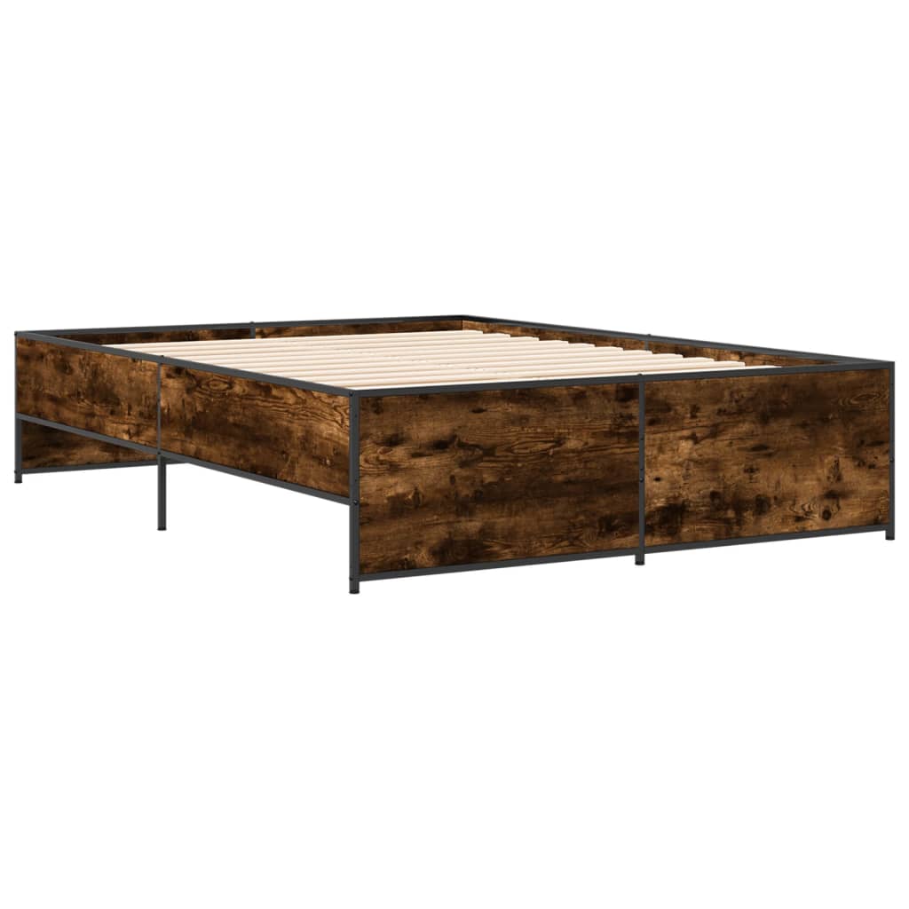 füstös tölgy színű szerelt fa és fém ágykeret 120 x 200 cm