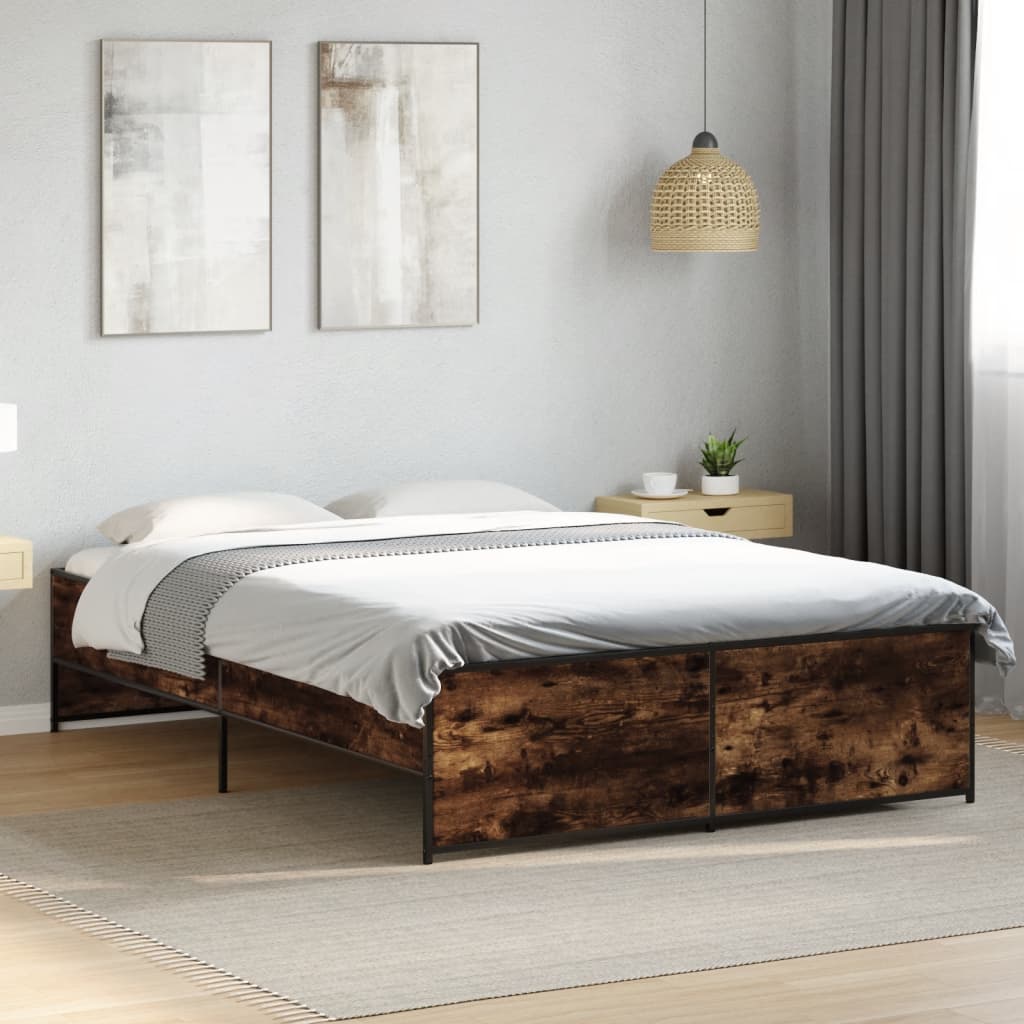 füstös tölgy színű szerelt fa és fém ágykeret 120 x 200 cm