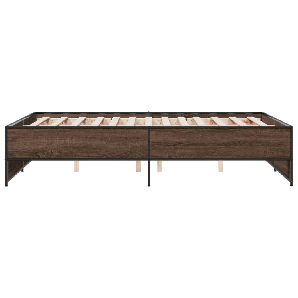 barna tölgyszínű szerelt fa és fém ágykeret 120 x 200 cm