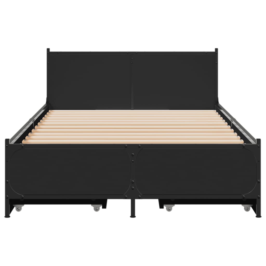 fekete szerelt fa ágykeret fiókokkal 75x190 cm
