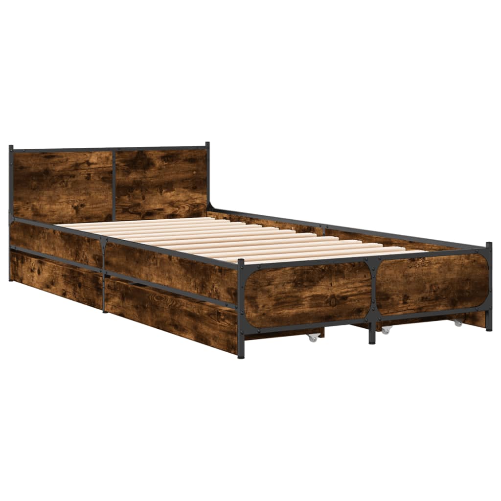 füstös tölgy színű szerelt fa ágykeret fiókokkal 75x190 cm