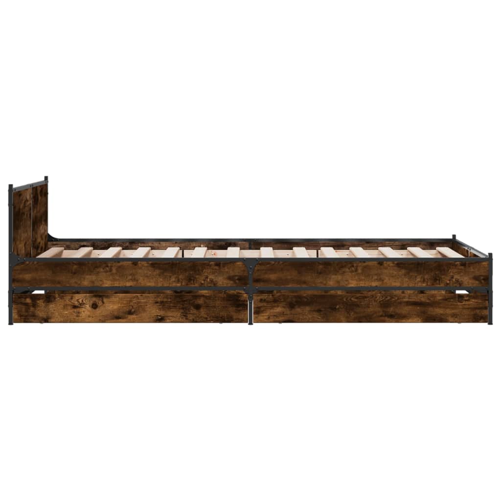 füstös tölgy színű szerelt fa ágykeret fiókokkal 75x190 cm