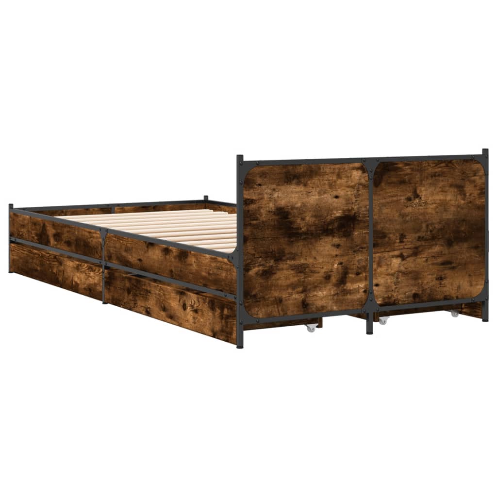 füstös tölgy színű szerelt fa ágykeret fiókokkal 75x190 cm