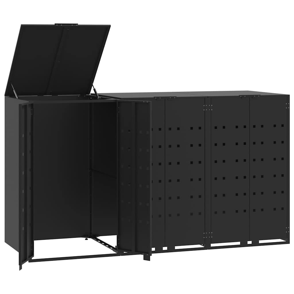 fekete acél kerekes tároló 3 szemeteskukához 207 x 79 x 117 cm
