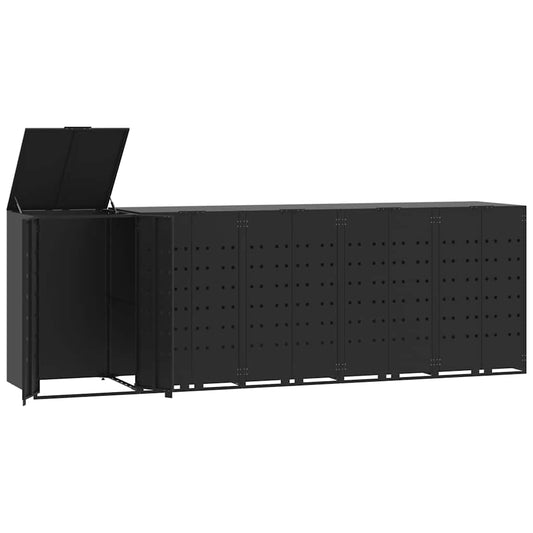 fekete acél kerekes tároló 5 szemeteskukához 345 x 79 x 117 cm