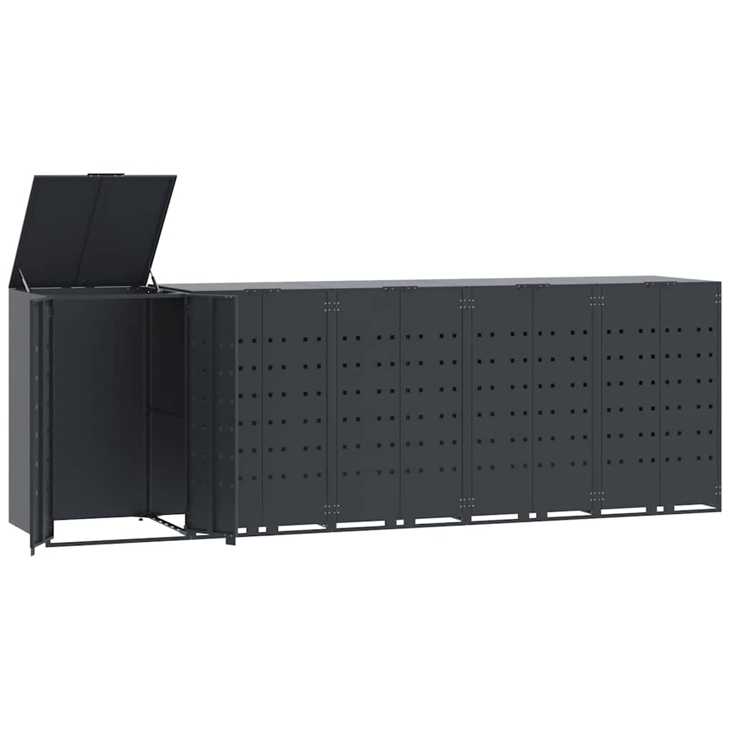 antracit acél kerekes tároló 5 szemeteskukához 345x79x117 cm
