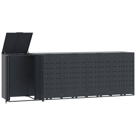 antracit acél kerekes tároló 5 szemeteskukához 345x79x117 cm