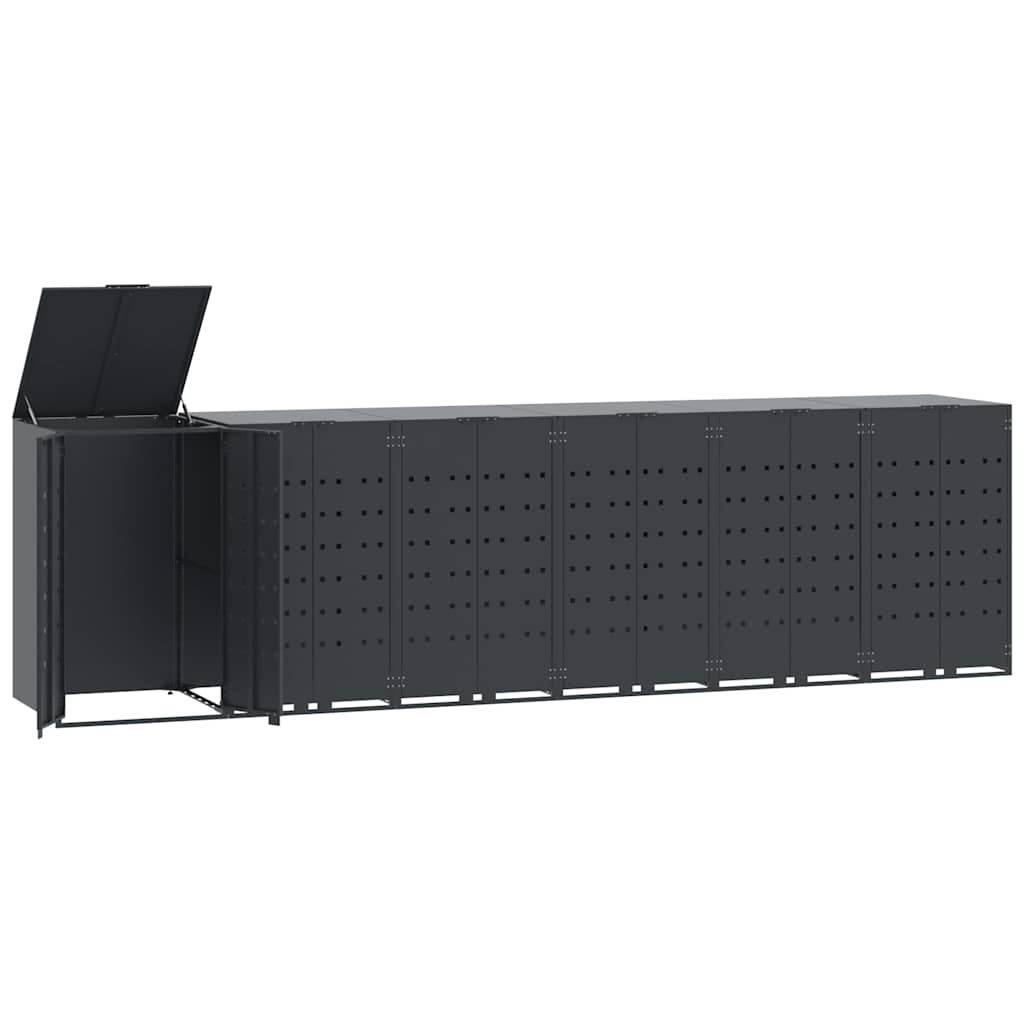 antracit acél kerekes tároló 6 szemeteskukához 414x79x117 cm