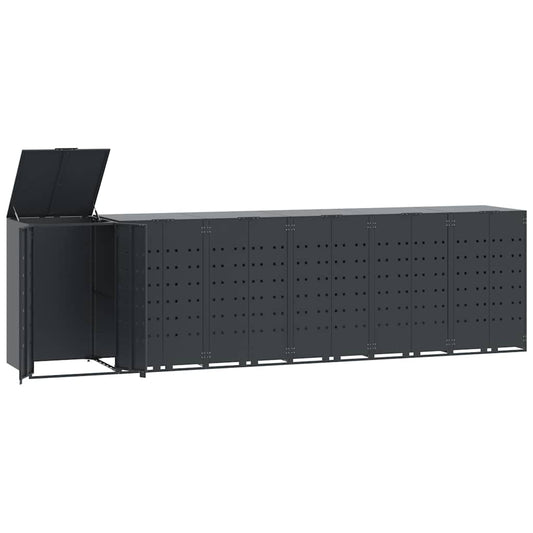 antracit acél kerekes tároló 6 szemeteskukához 414x79x117 cm