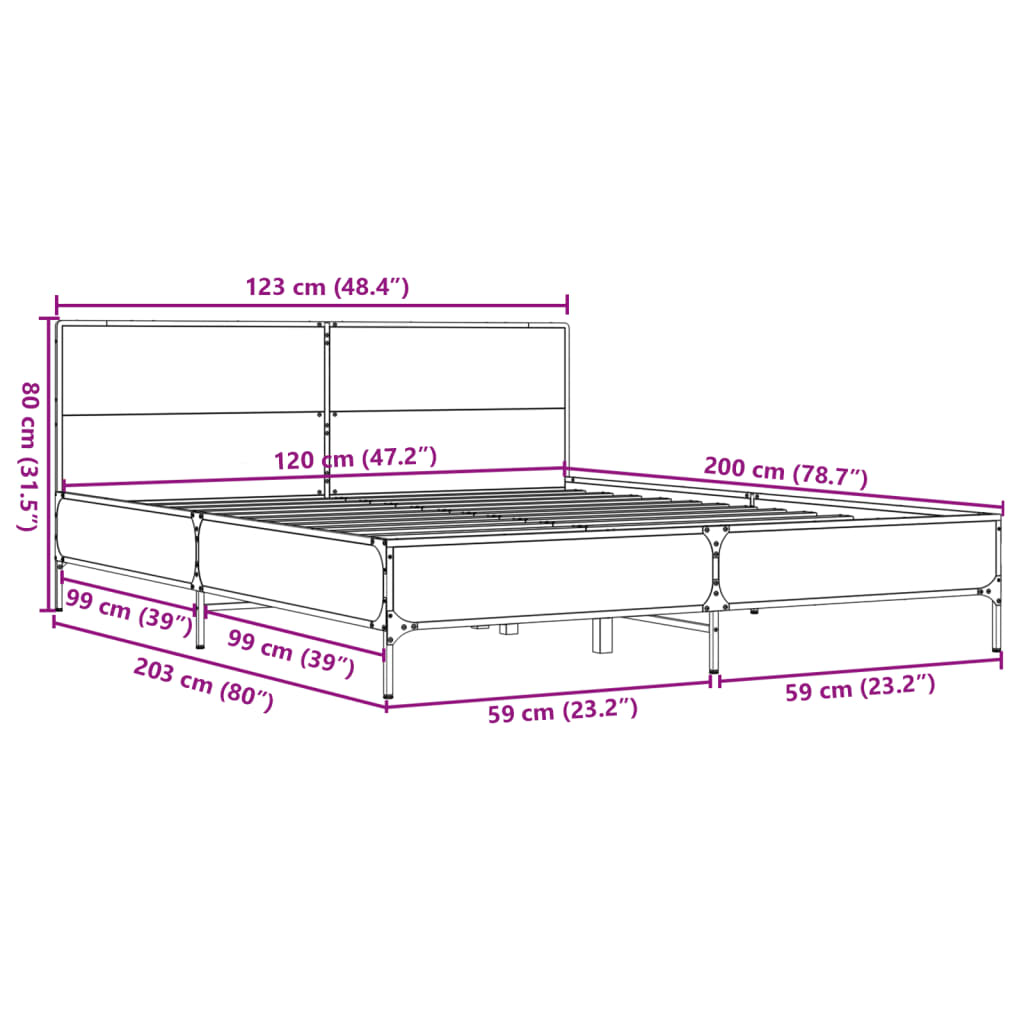 fekete szerelt fa és fém ágykeret 120 x 200 cm