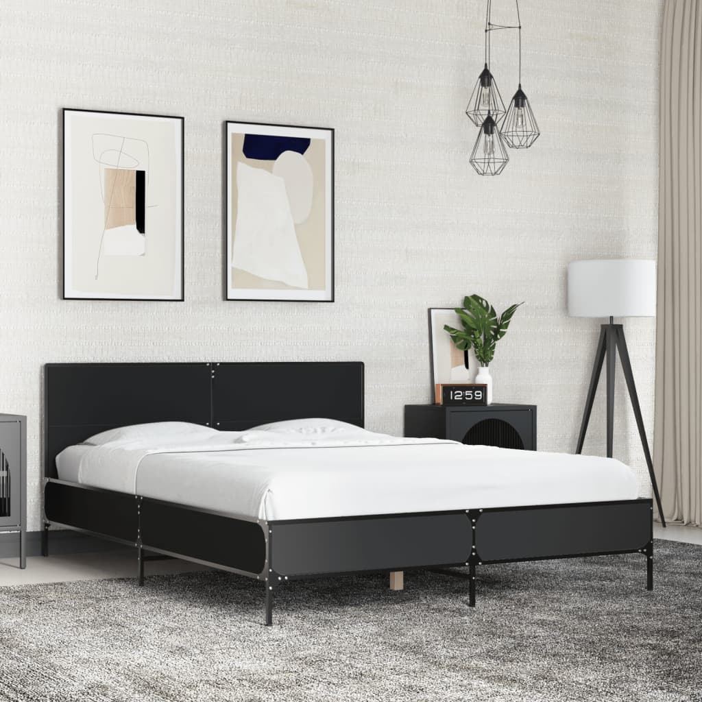 fekete szerelt fa és fém ágykeret 120 x 200 cm