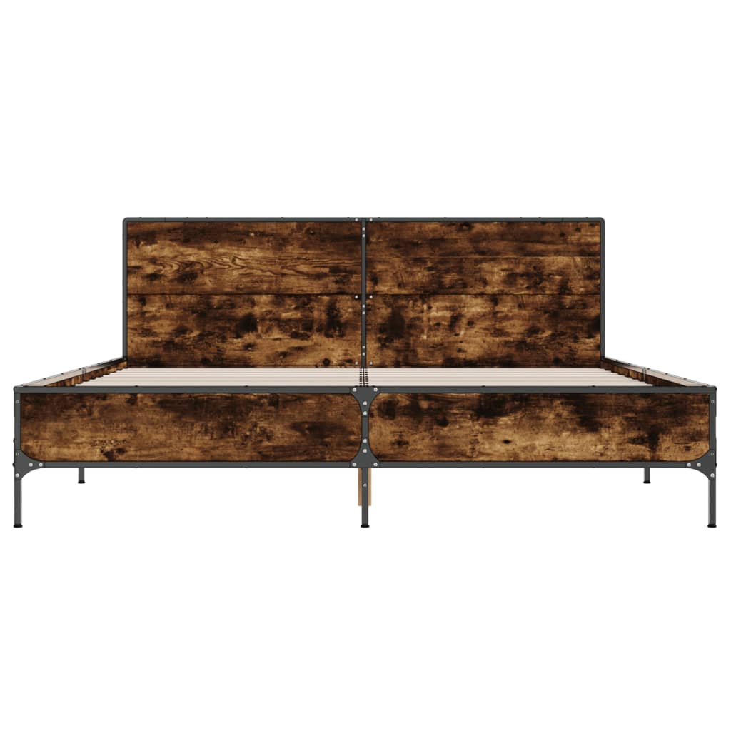 füstös tölgy színű szerelt fa és fém ágykeret 120 x 200 cm
