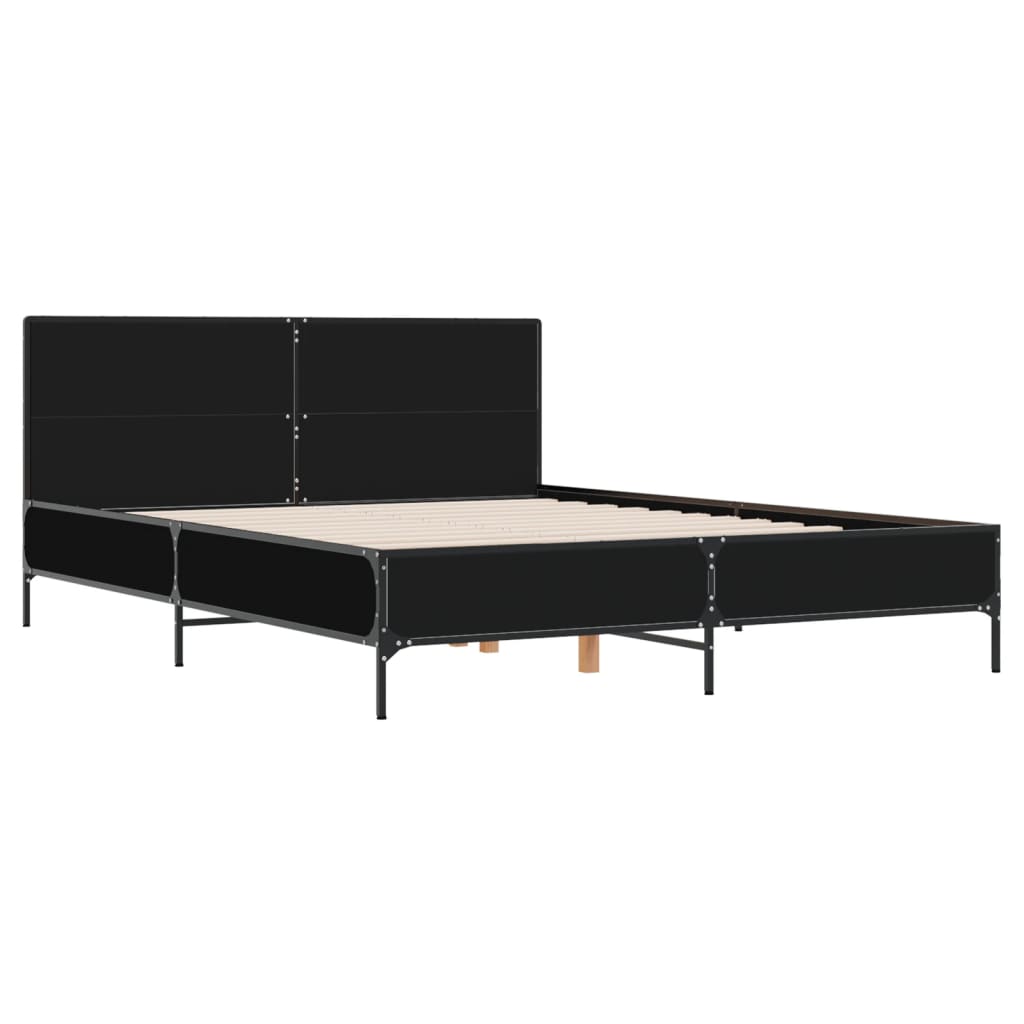 fekete szerelt fa és fém ágykeret 150 x 200 cm