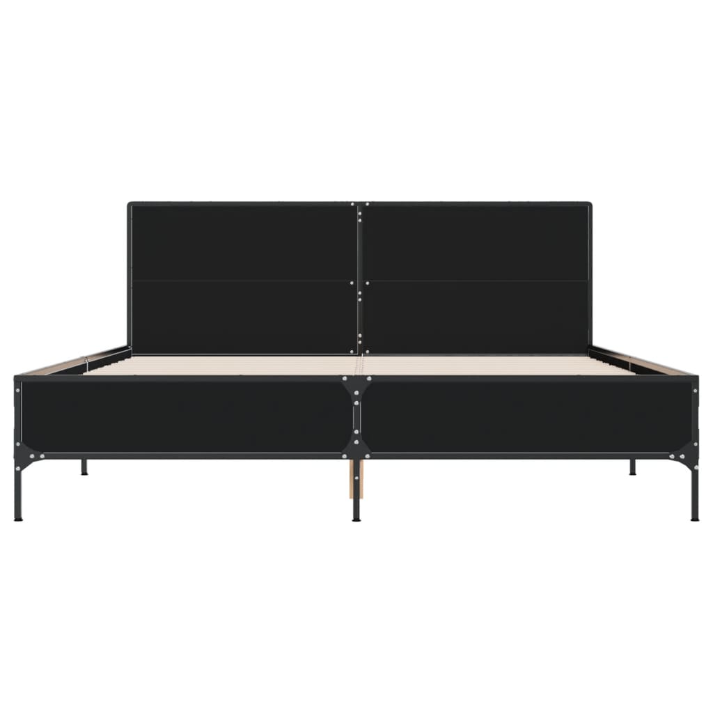 fekete szerelt fa és fém ágykeret 150 x 200 cm
