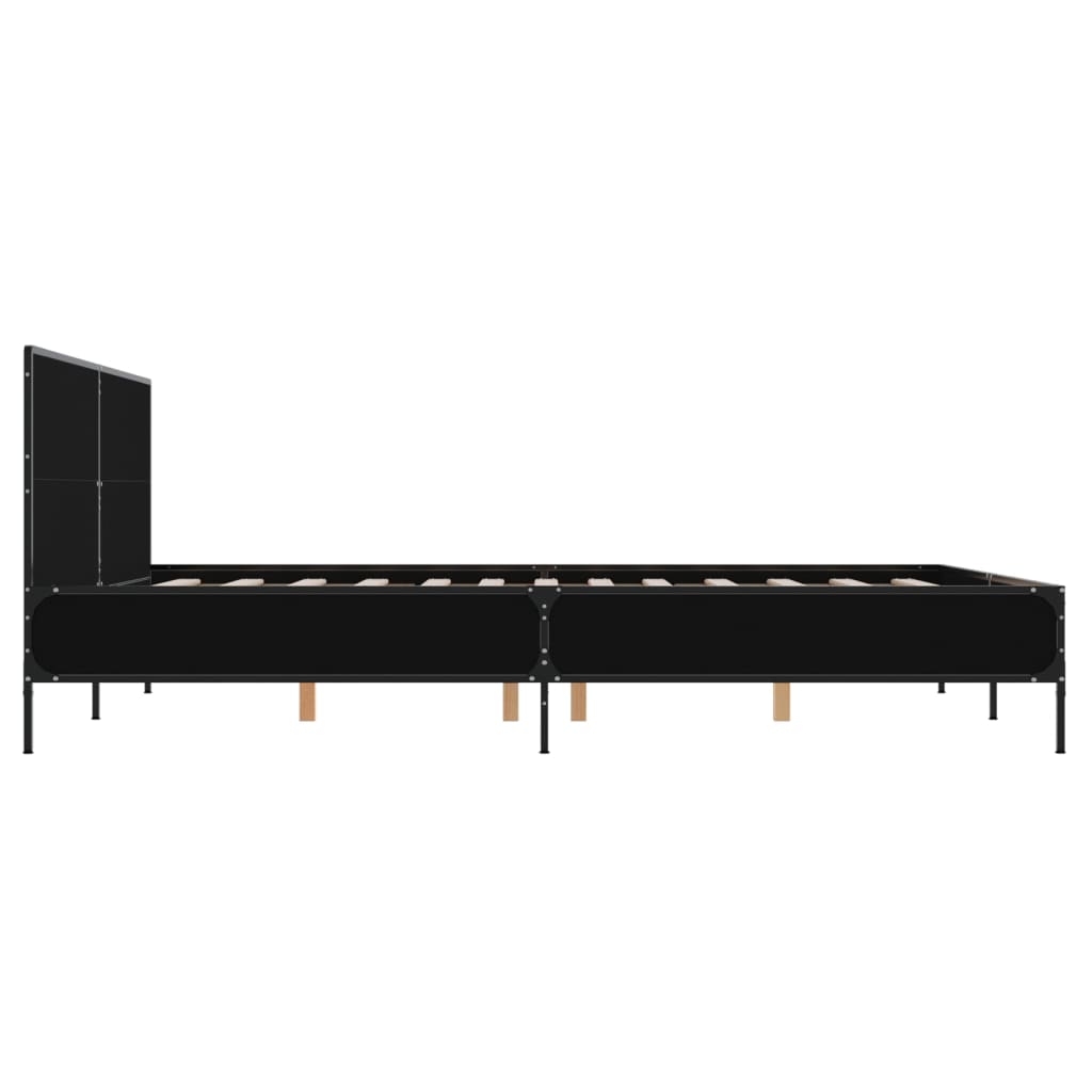 fekete szerelt fa és fém ágykeret 150 x 200 cm
