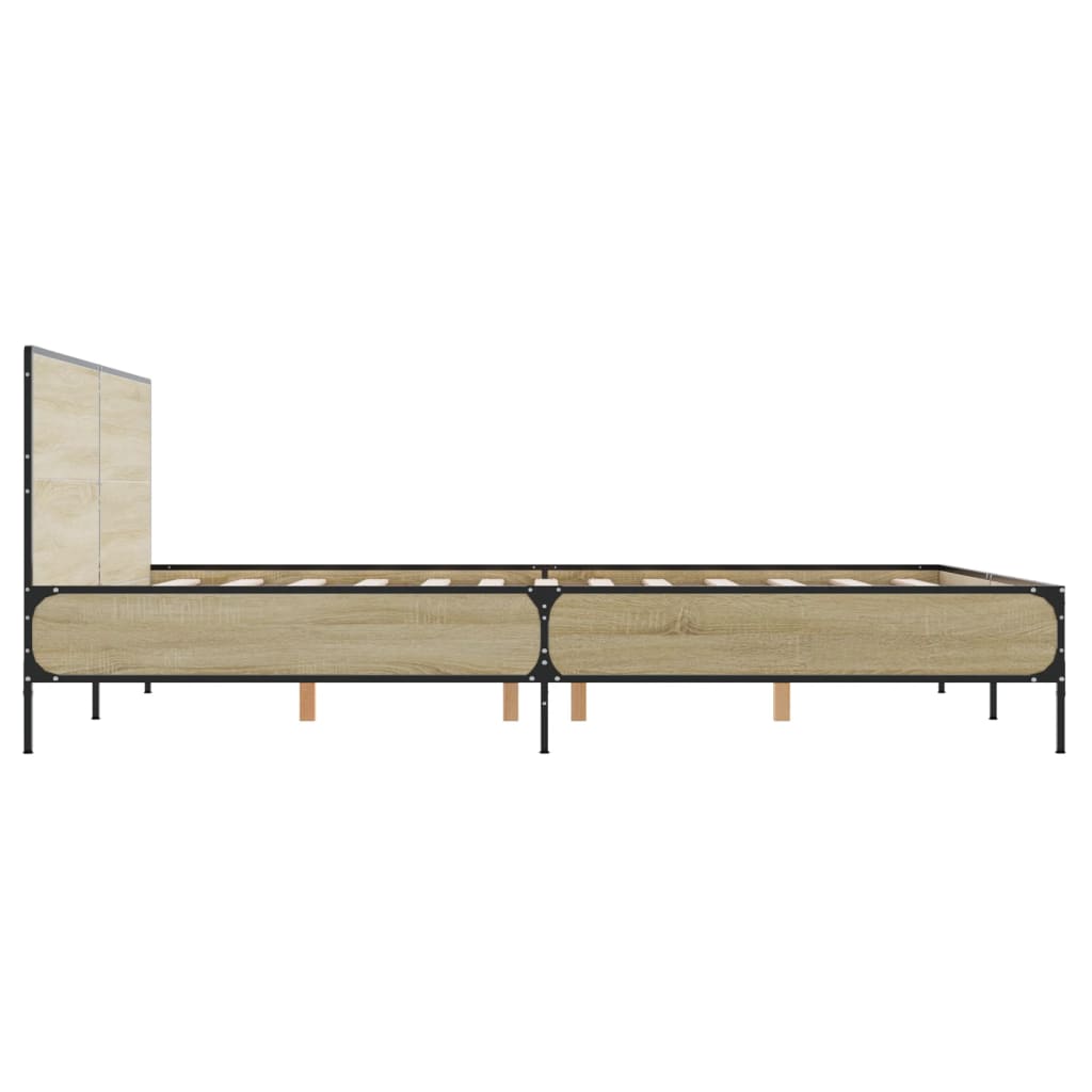sonoma tölgyszínű szerelt fa és fém ágykeret 150 x 200 cm