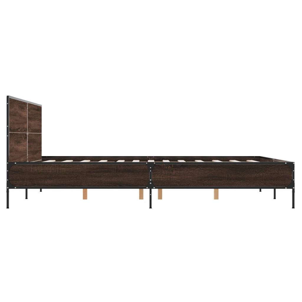 barna tölgyszínű szerelt fa és fém ágykeret 150 x 200 cm