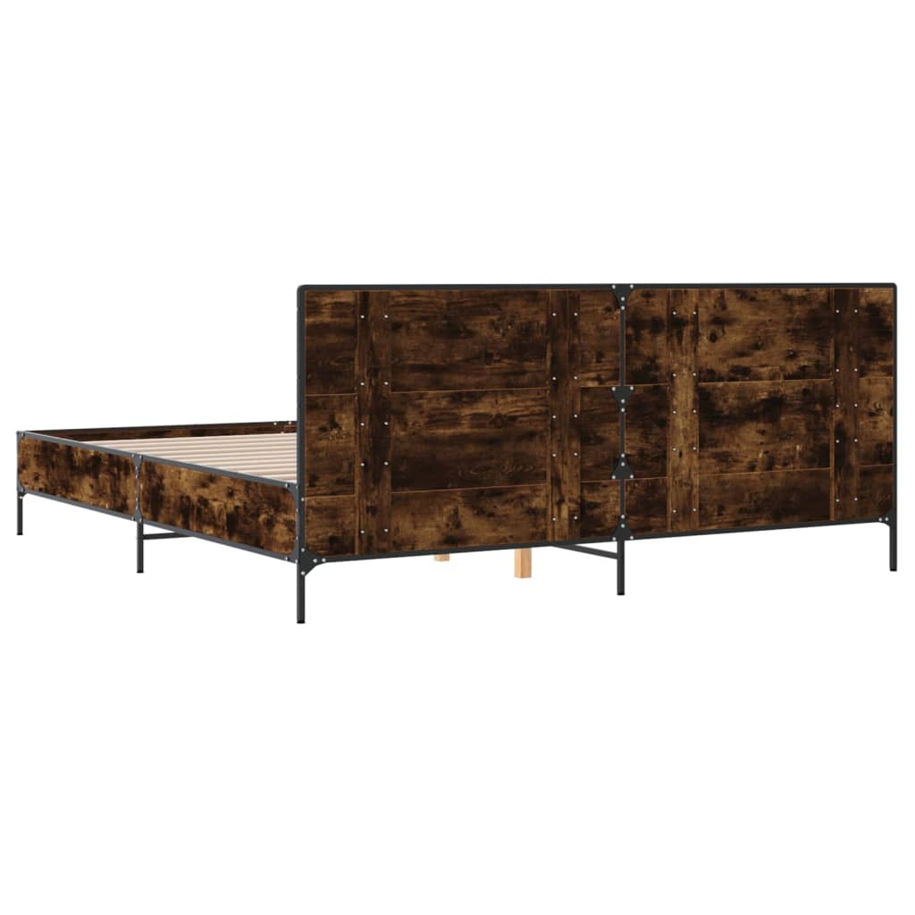 füstös tölgy színű szerelt fa és fém ágykeret 180 x 200 cm