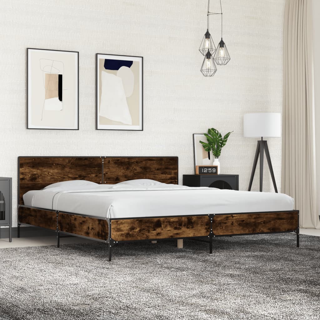 füstös tölgy színű szerelt fa és fém ágykeret 180 x 200 cm