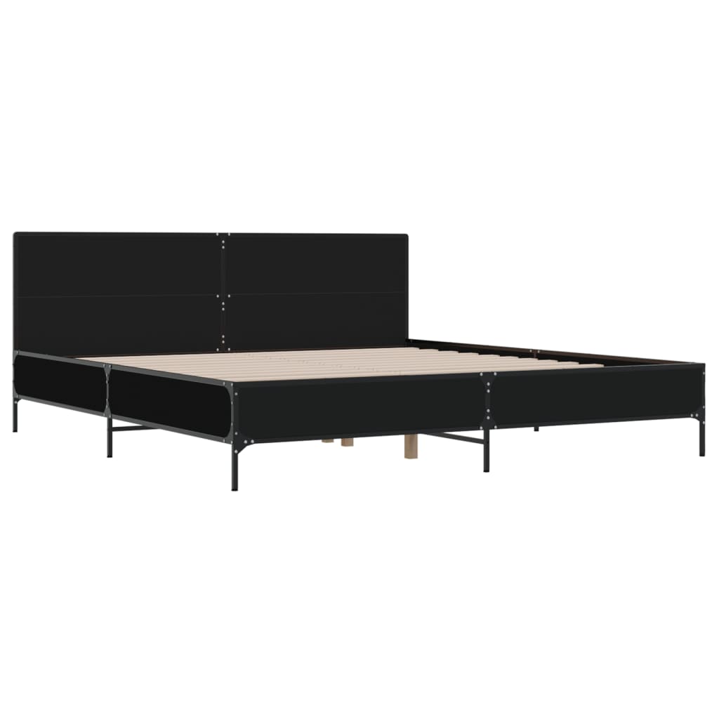 fekete szerelt fa és fém ágykeret 200 x 200 cm