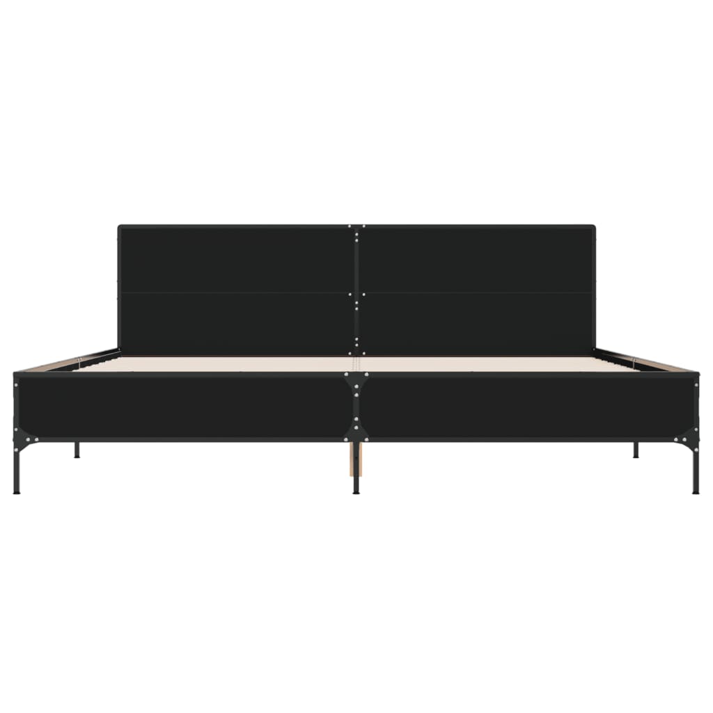 fekete szerelt fa és fém ágykeret 200 x 200 cm