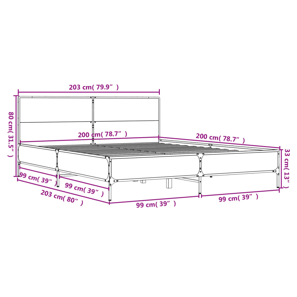 fekete szerelt fa és fém ágykeret 200 x 200 cm