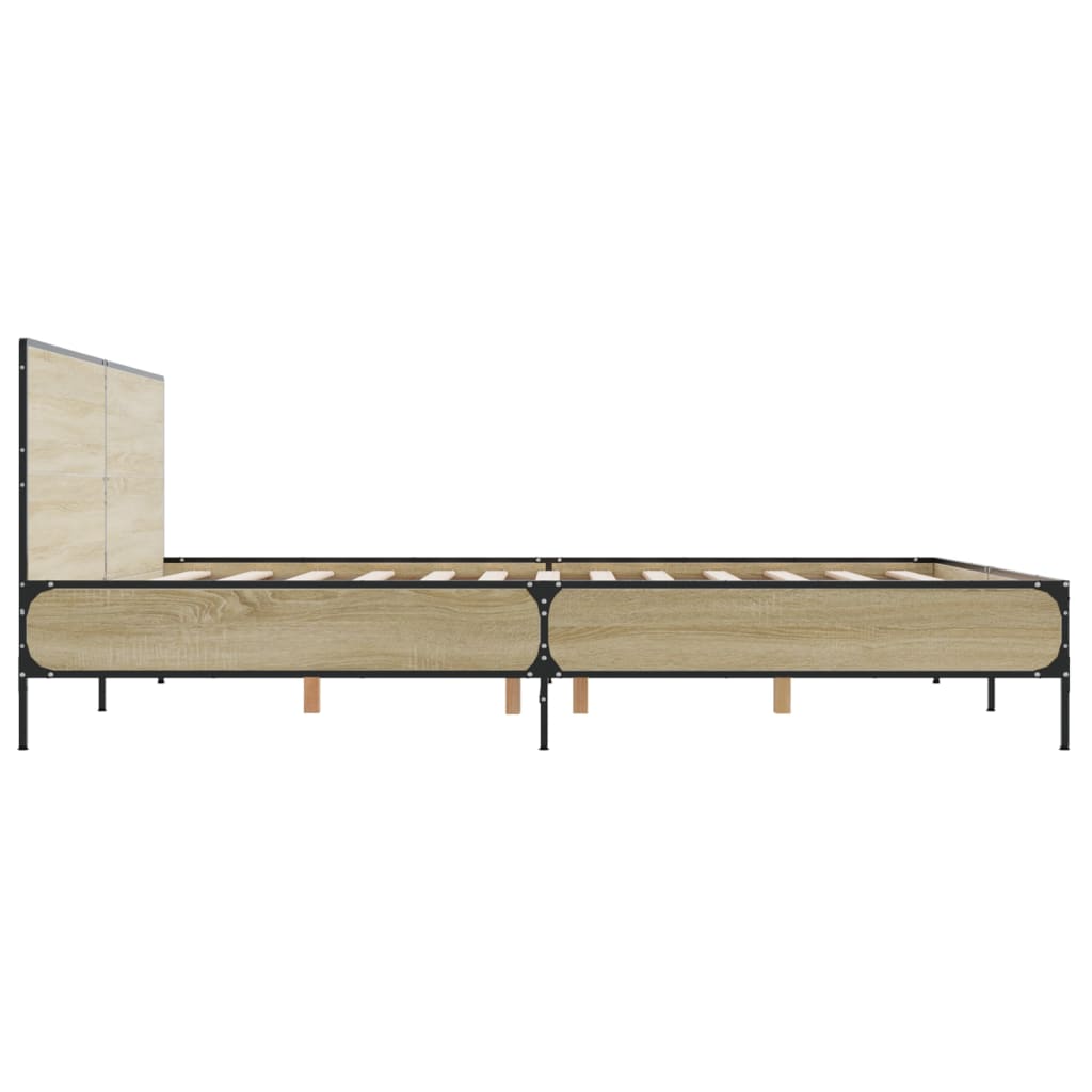 sonoma tölgyszínű szerelt fa és fém ágykeret 200 x 200 cm