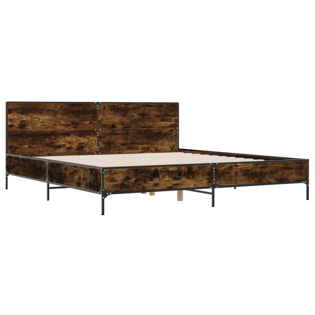 füstös tölgy színű szerelt fa és fém ágykeret 200 x 200 cm