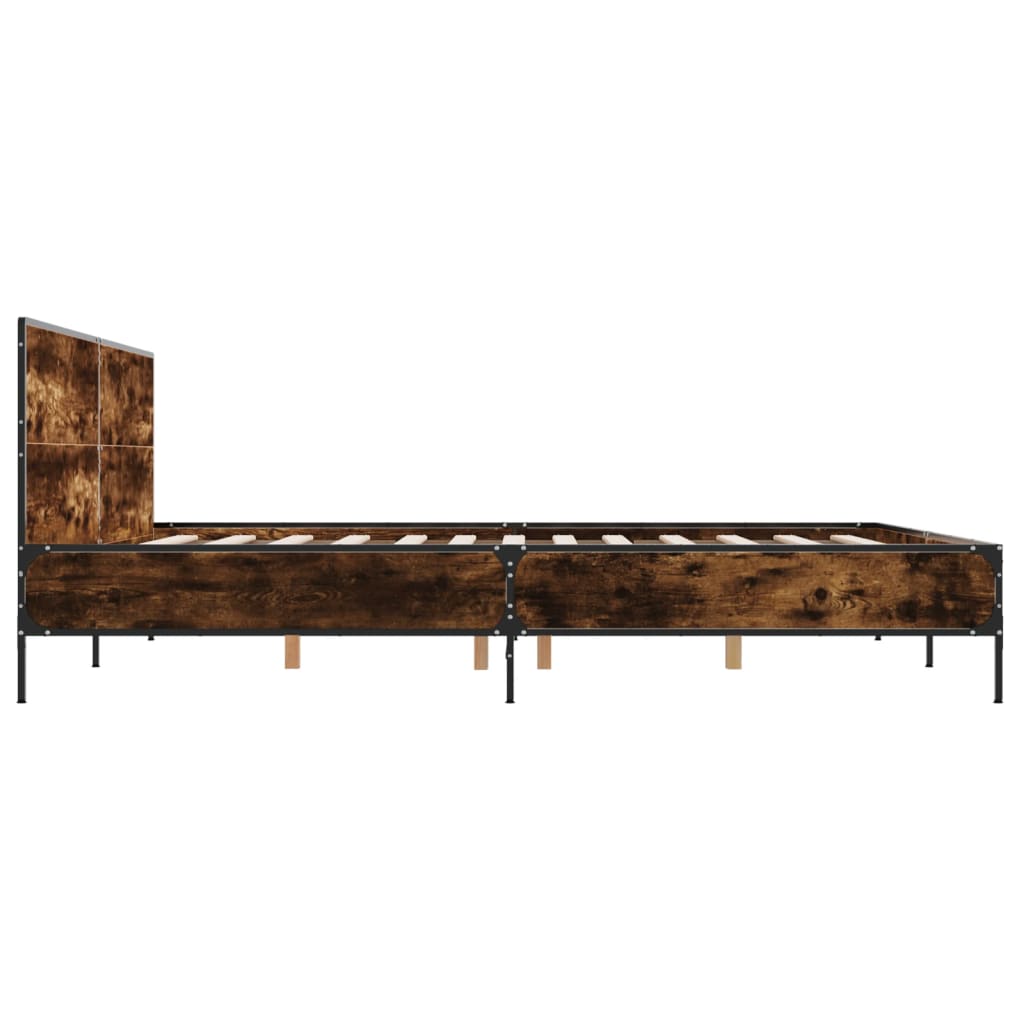 füstös tölgy színű szerelt fa és fém ágykeret 200 x 200 cm